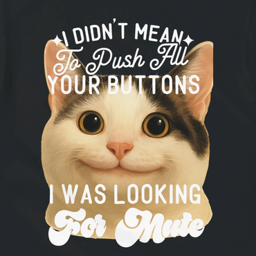 Cat graphic with humorous text on a black background